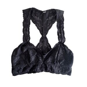 Unbranded Black Floral Lace Racerback Bralette Scalloped Edge V-Neck Lined Cups